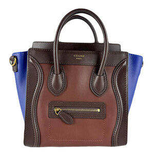 Celine Luggage Shopper Leather Shoulder Bag Brown Blue Gold